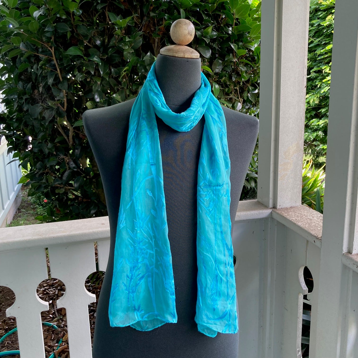 Devore Silk & Rayon Scarf in Turquoise in the Bamboo Design