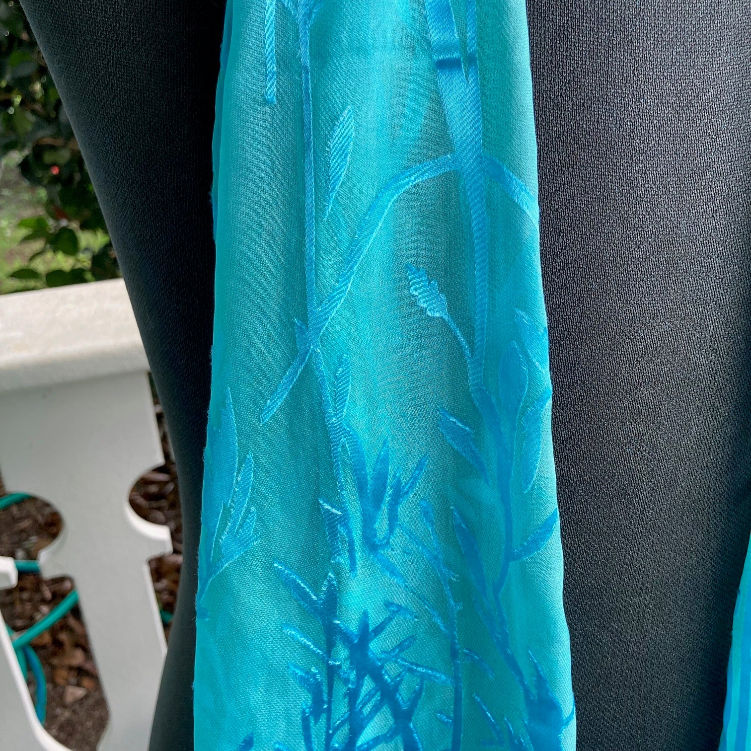 Devore Silk & Rayon Scarf in Turquoise in the Bamboo Design