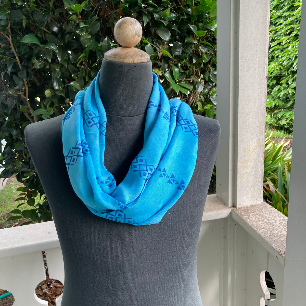Ohe Kapala Rayon Infinity Scarf in Aqua Blue