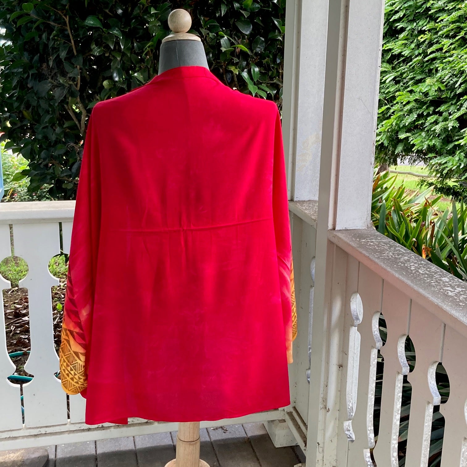 Ohe Kapala Shrug in Red and Yellow with the Lehua and the Mauna