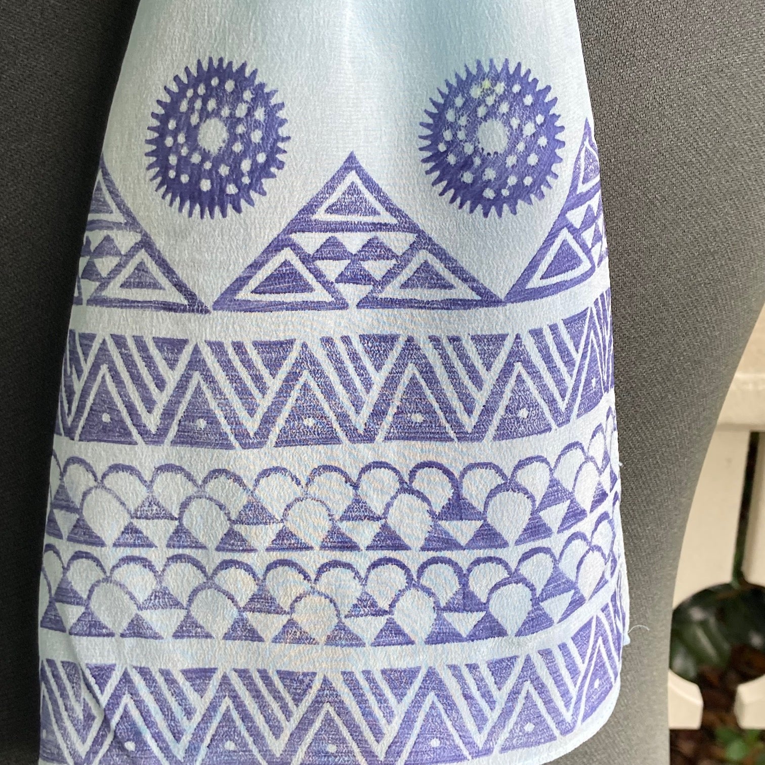Ohe Kapala Silk Crepe Scarf in Cerulean Blue with Mauna and Wana