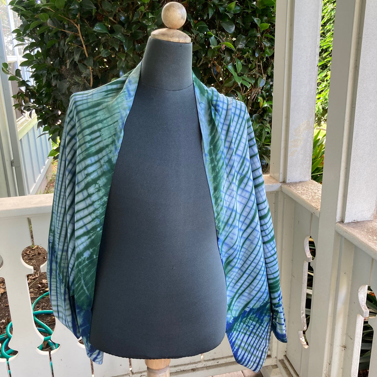 Shibori Rayon Shrug in Blue, Green and White