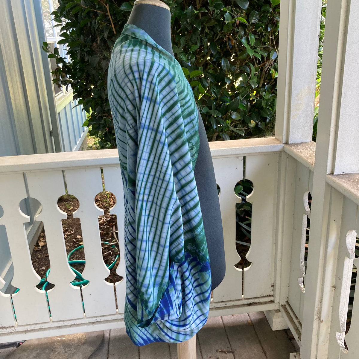 Shibori Rayon Shrug in Blue, Green and White