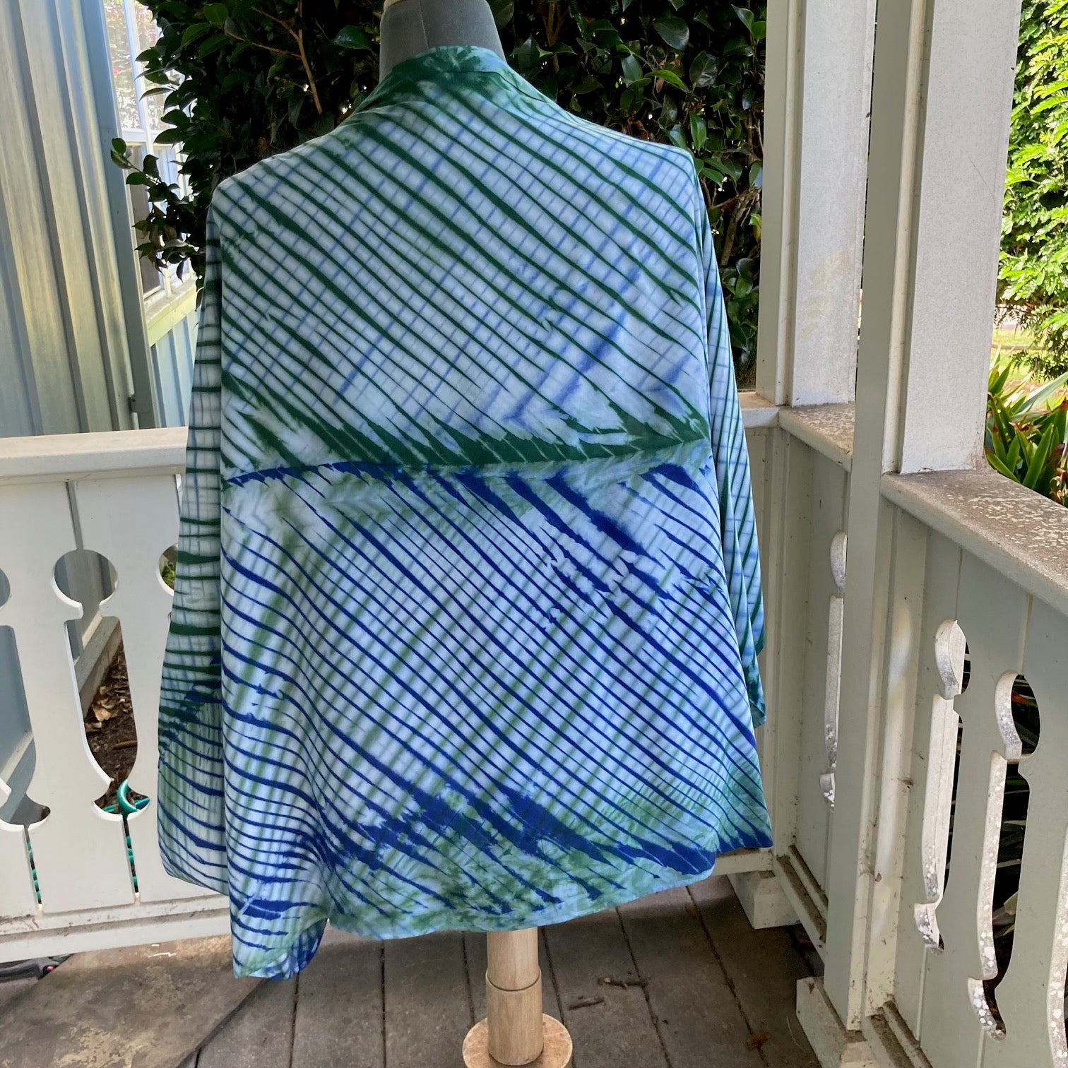 Shibori Rayon Shrug in Blue, Green and White