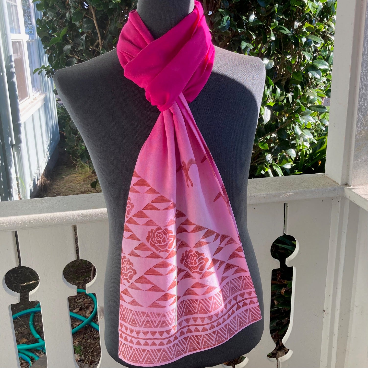 Ohe Kapala Rayon Wrap in Pink Ombre with Lokelani and 'Iwa
