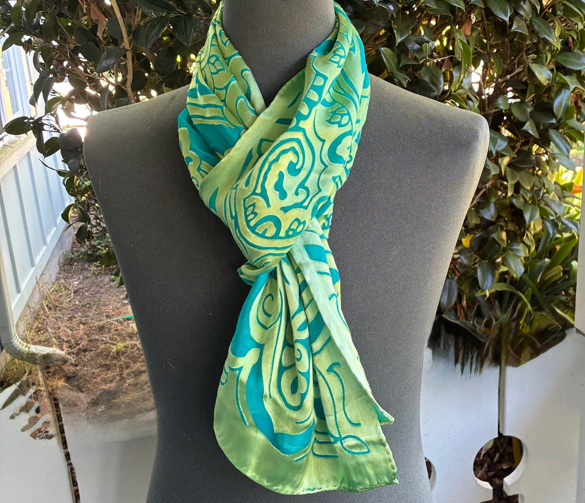 Devore Silk & Rayon Scarf in Turquoise and Lime
