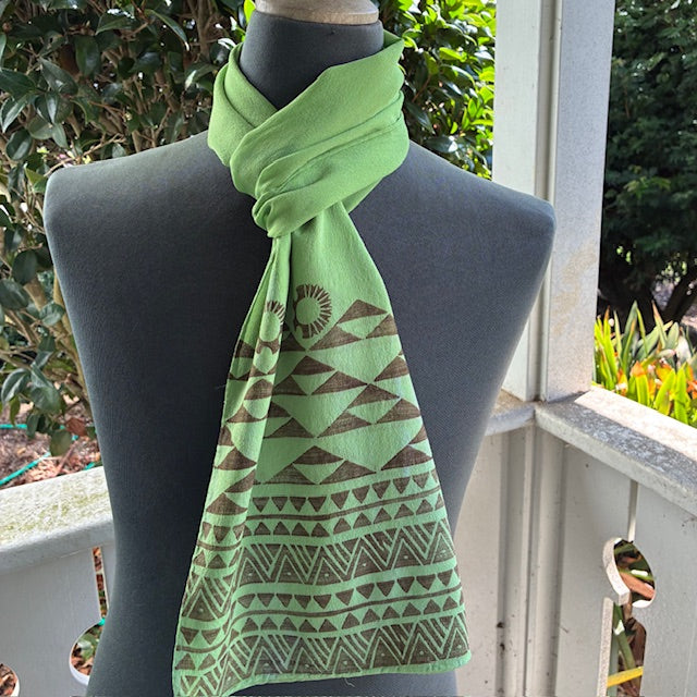 Ohe Kapala Silk Crepe Scarf in Avocado with the Mauna and Lauhala