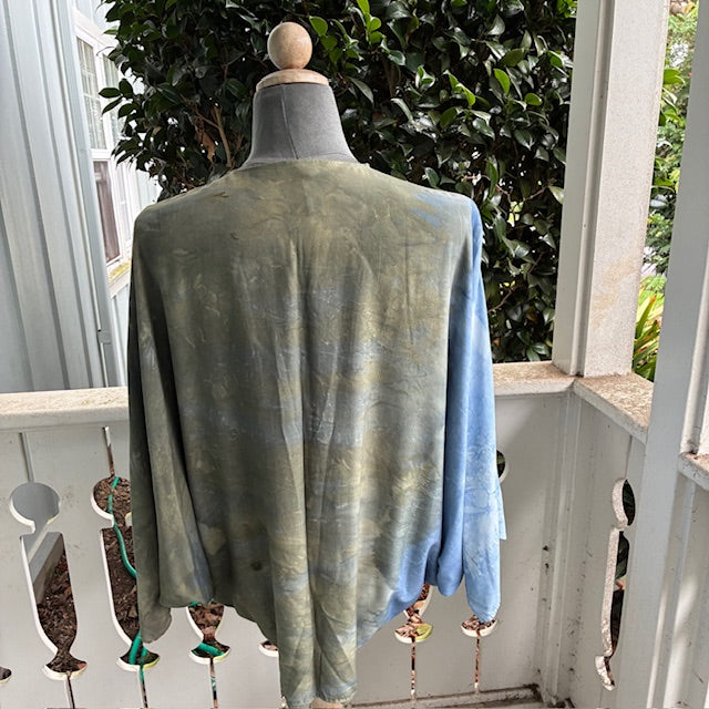 Ohe Kapala U'ilani Shrug In Blue and Olive Green with Lauhaula, the Mauna and Lehua
