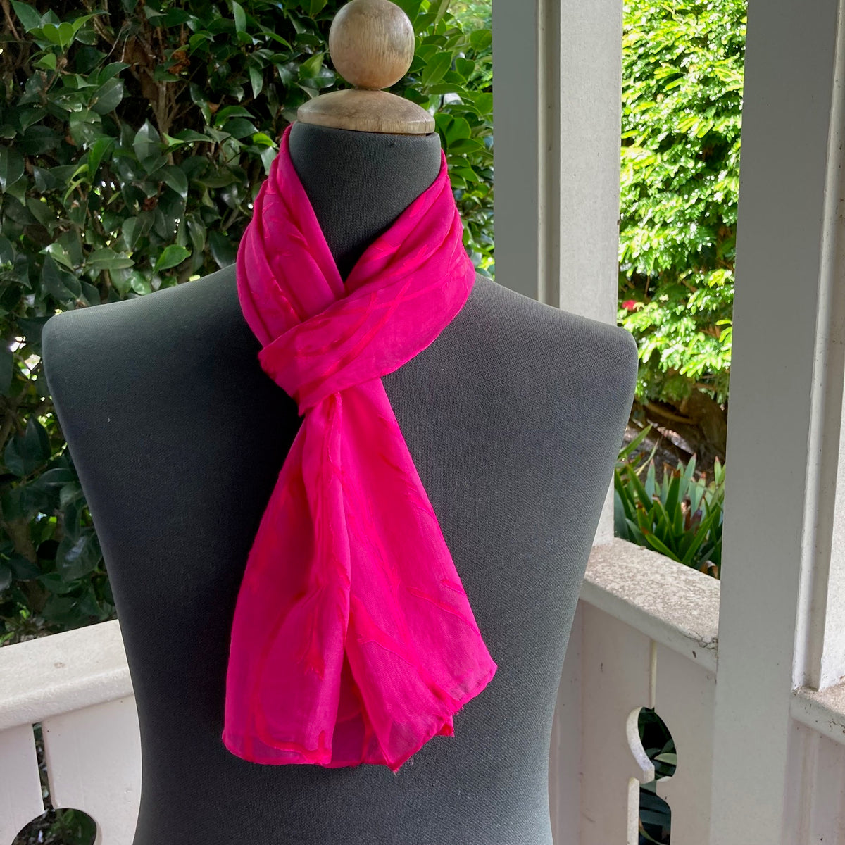 Devore Silk & Rayon Scarf in Fuschia in the Bamboo Design