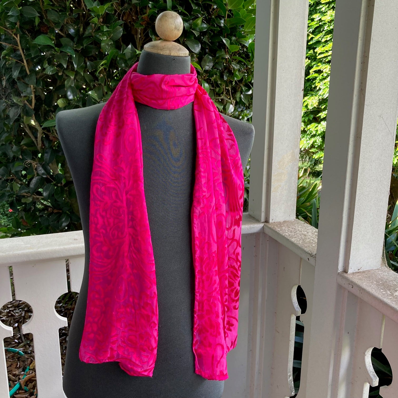 Devore Silk & Rayon Scarf in Fuschia in the Bamboo Design