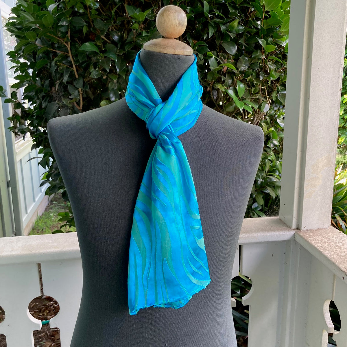 Devore Silk & Rayon Scarf in Turquoise and Green in a Striped Design