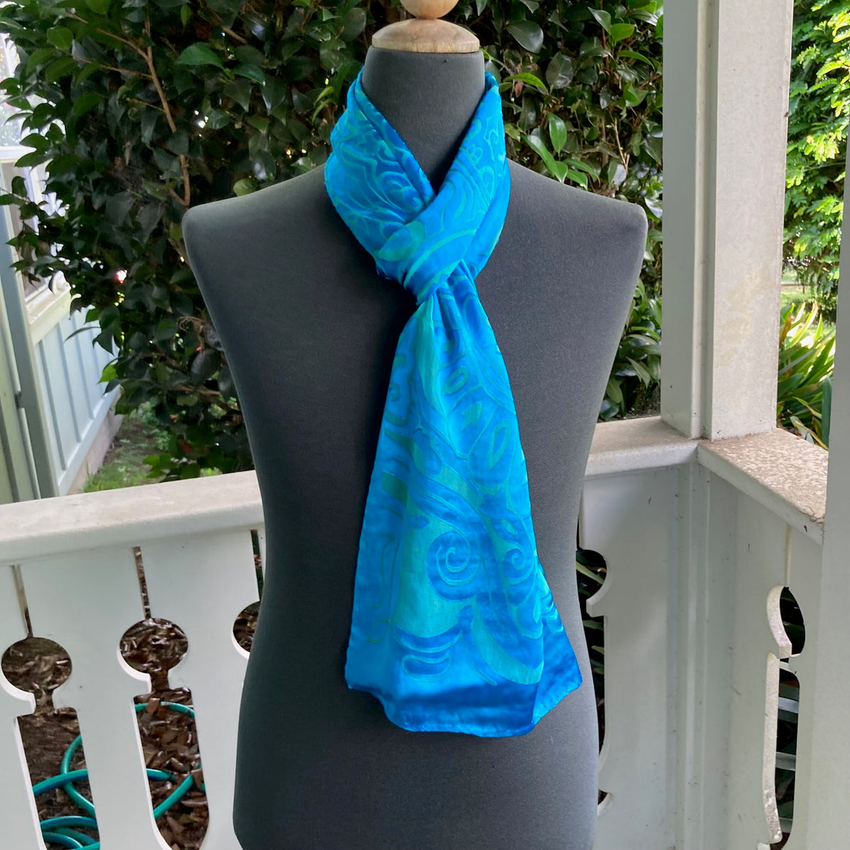 Devore Silk & Rayon Scarf in Turquoise in the Art Deco Design