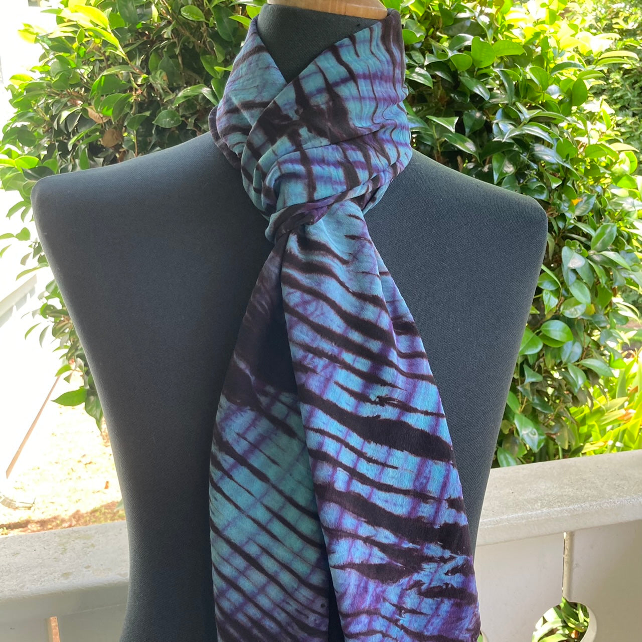 Silk Shibori Scarf in Purple and Turquoise
