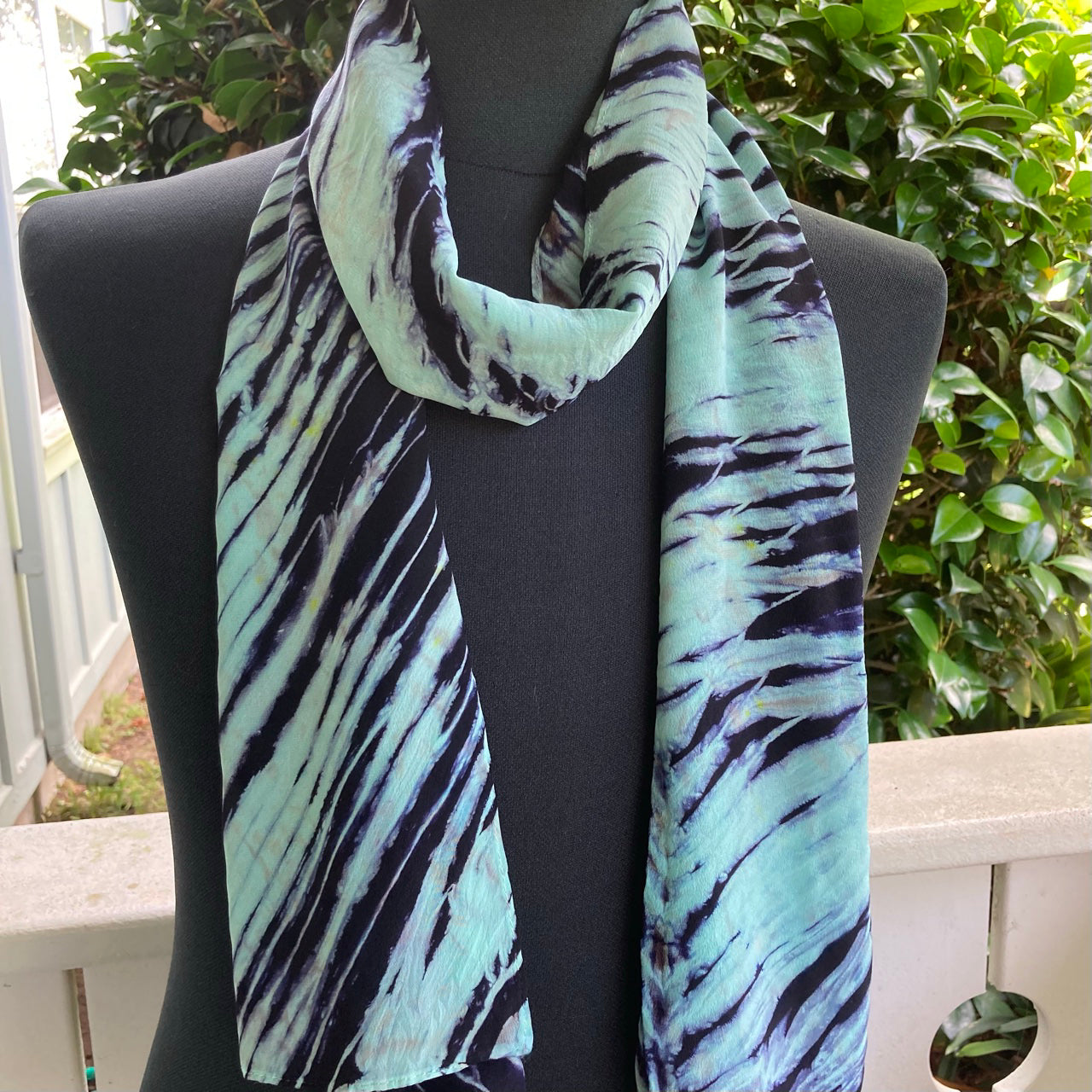 Silk Shibori Scarf in Mint and Purple