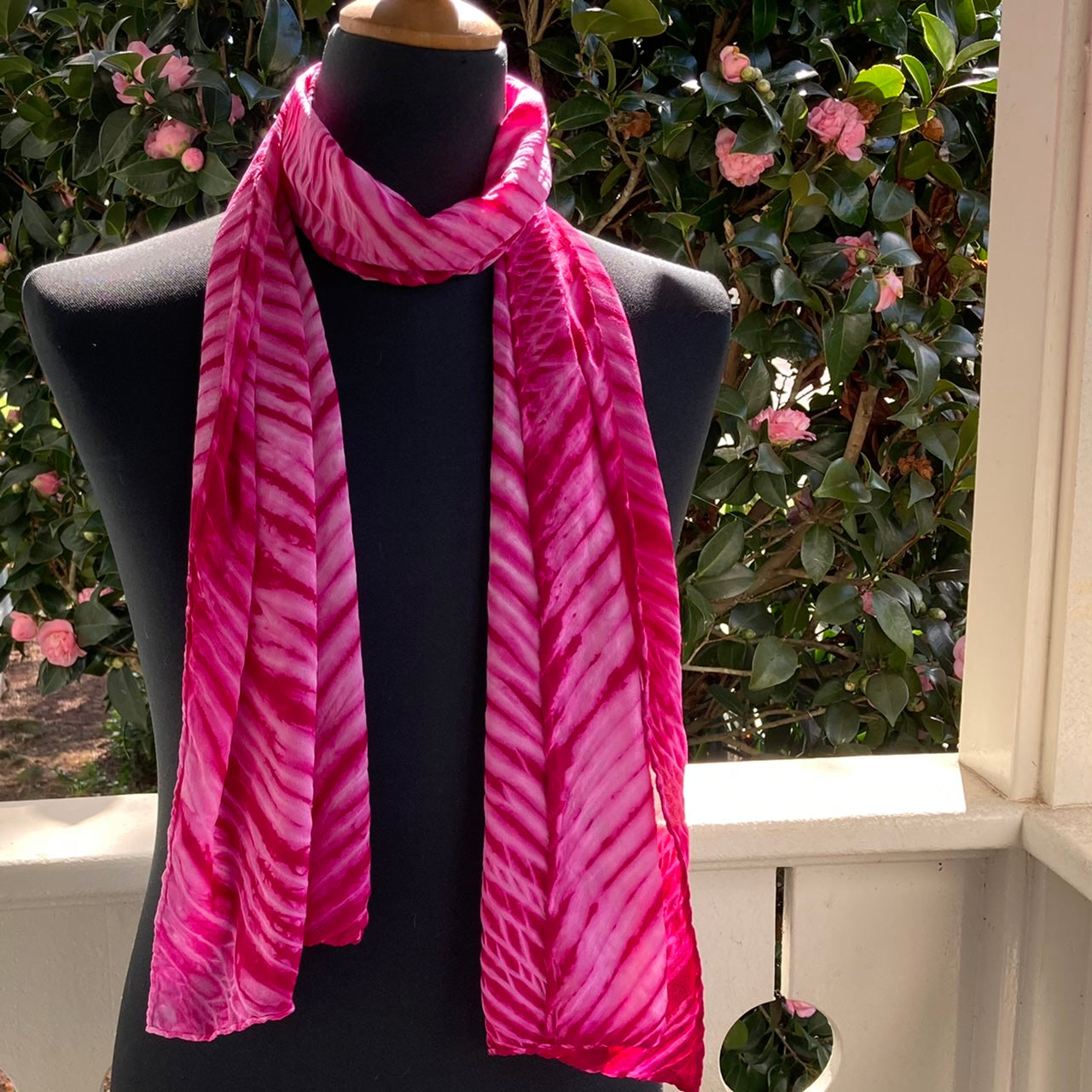 Silk Shibori Scarf in Magenta