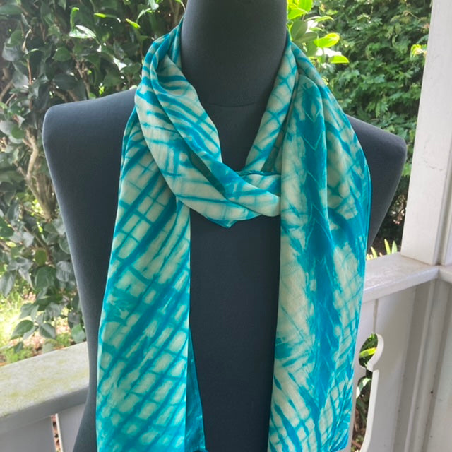 Silk Shibori Scarf in Aqua and Yellow