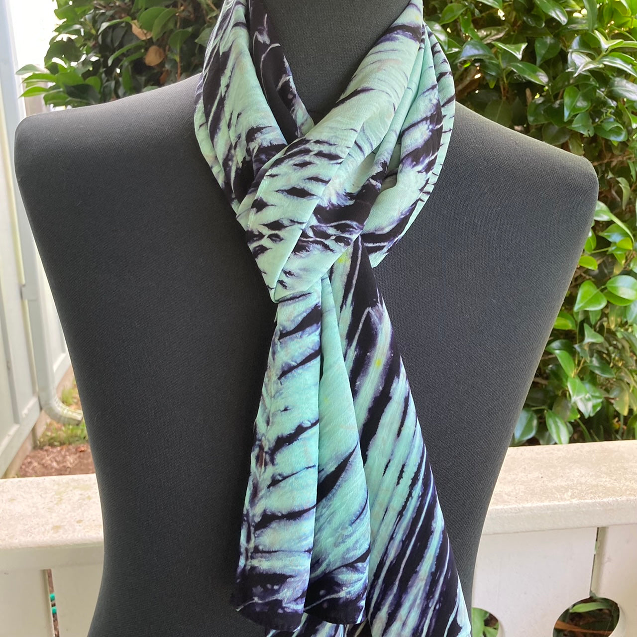 Silk Shibori Scarf in Mint and Purple