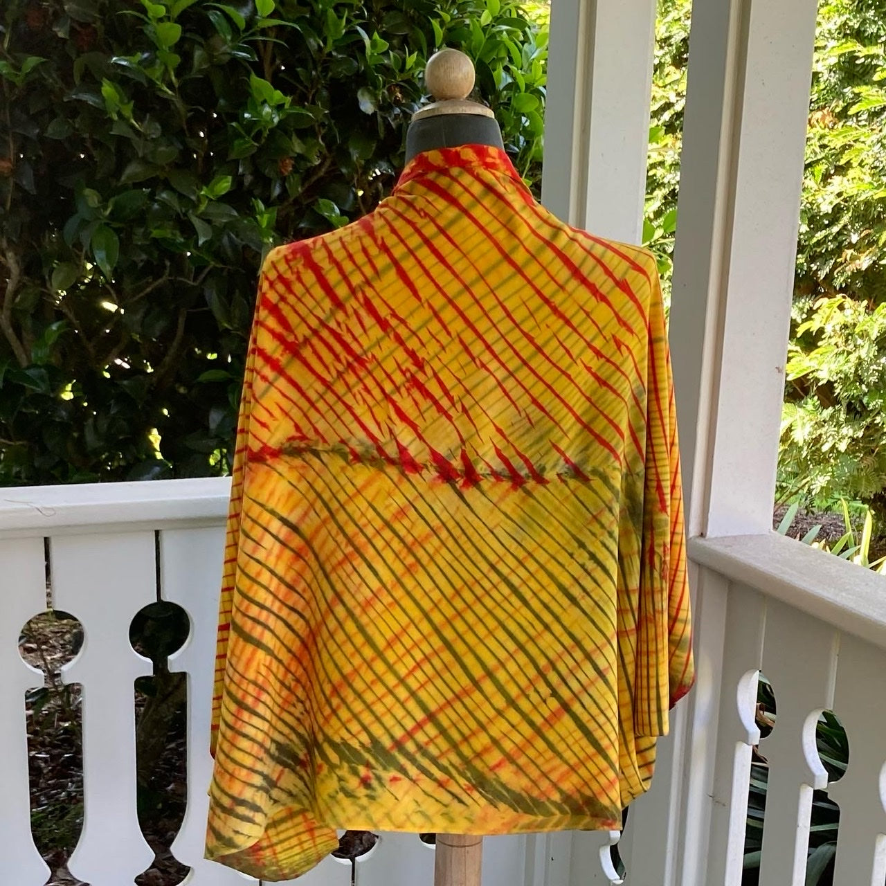Shibori Rayon Shrug in Yellow, Red and Brown
