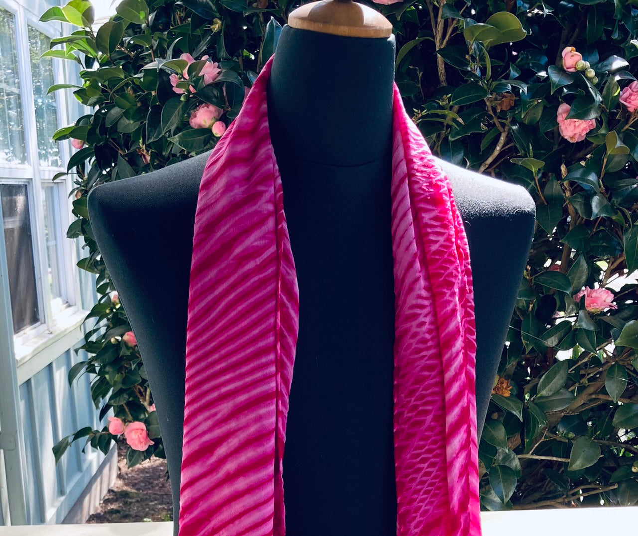 Silk Shibori Scarf in Magenta