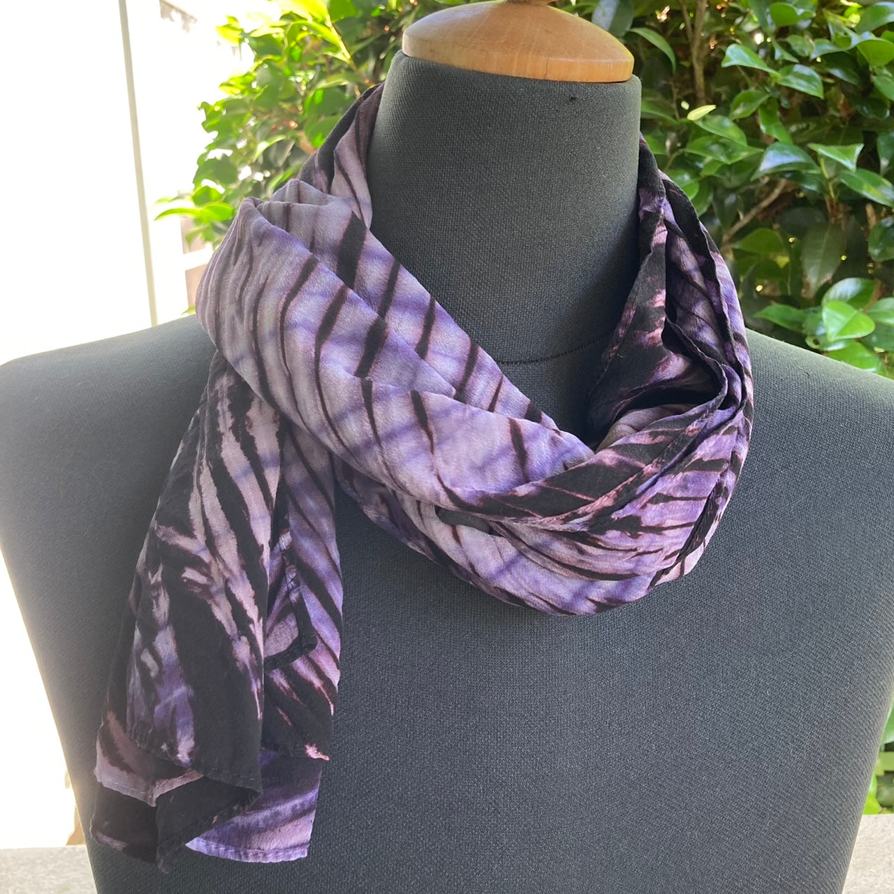 Silk Shibori Scarf in Purple and Blue
