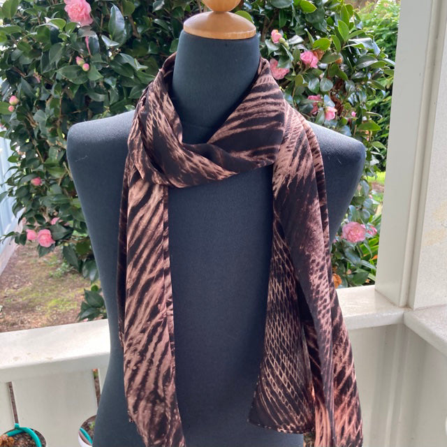 Silk Shibori Scarf in Shades of Brown