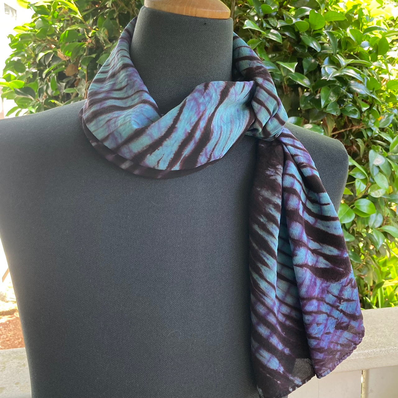 Silk Shibori Scarf in Purple and Turquoise