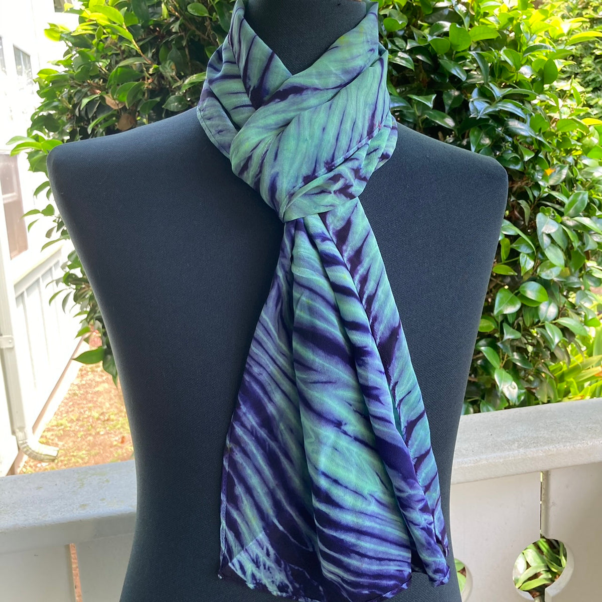 Silk Shibori Scarf in Blue and Green