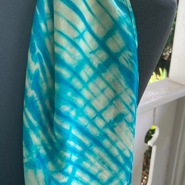 Silk Shibori Scarf in Aqua and Yellow