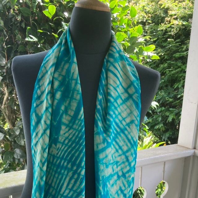 Silk Shibori Scarf in Aqua and Yellow