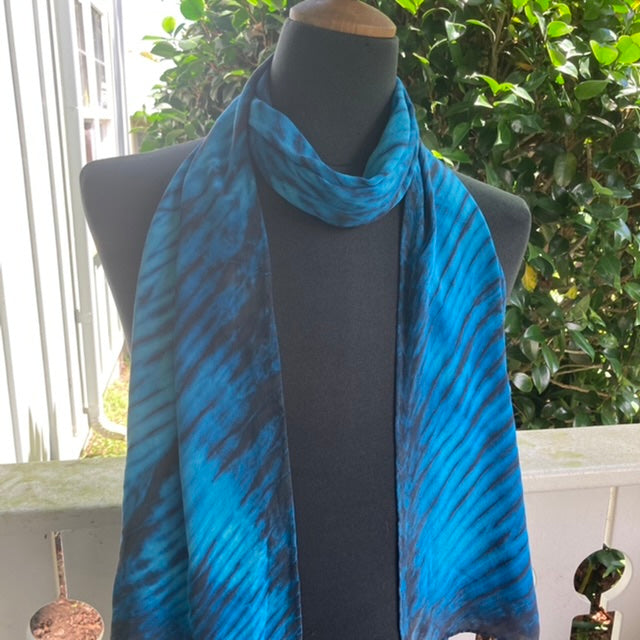 Silk Shibori Scarf in Blue and Black