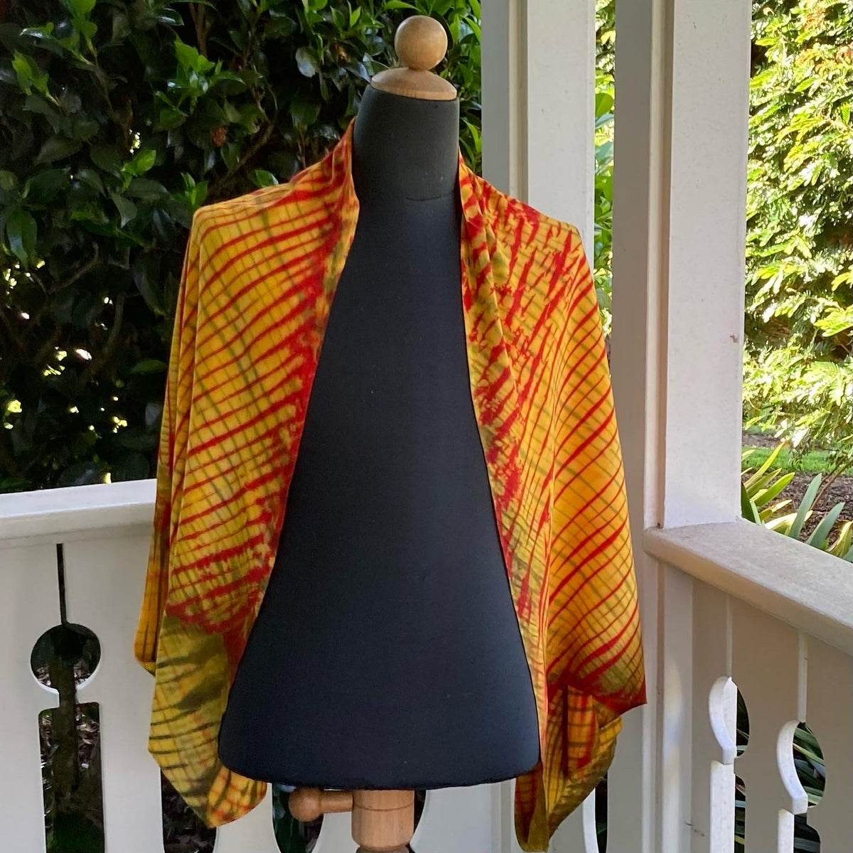Shibori Rayon Shrug in Yellow, Red and Brown