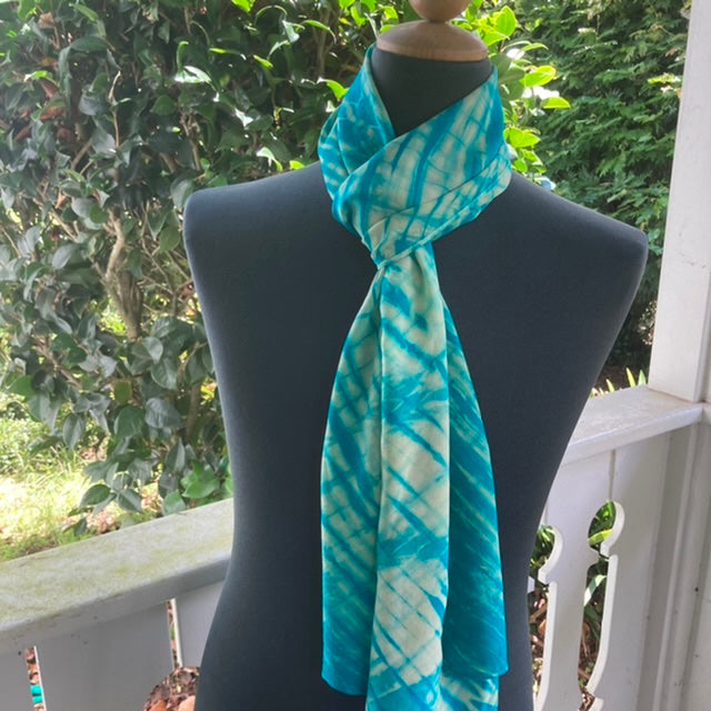 Silk Shibori Scarf in Aqua and Yellow