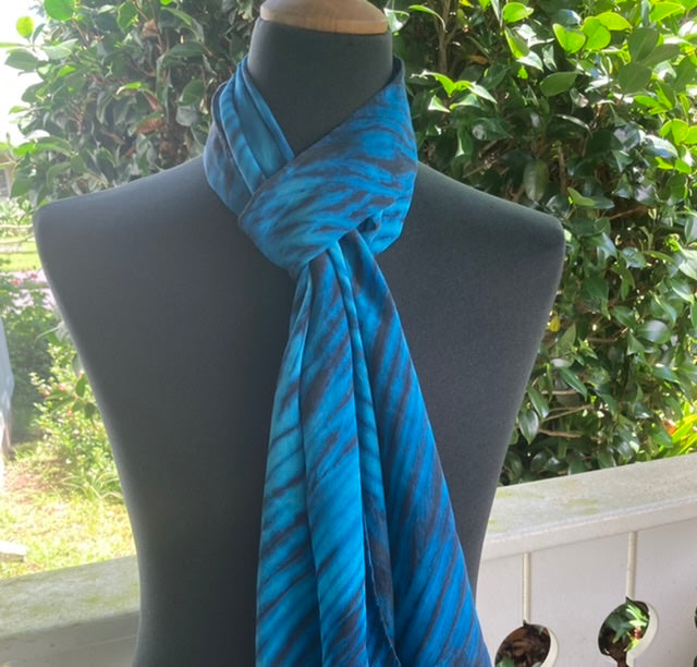 Silk Shibori Scarf in Blue and Black