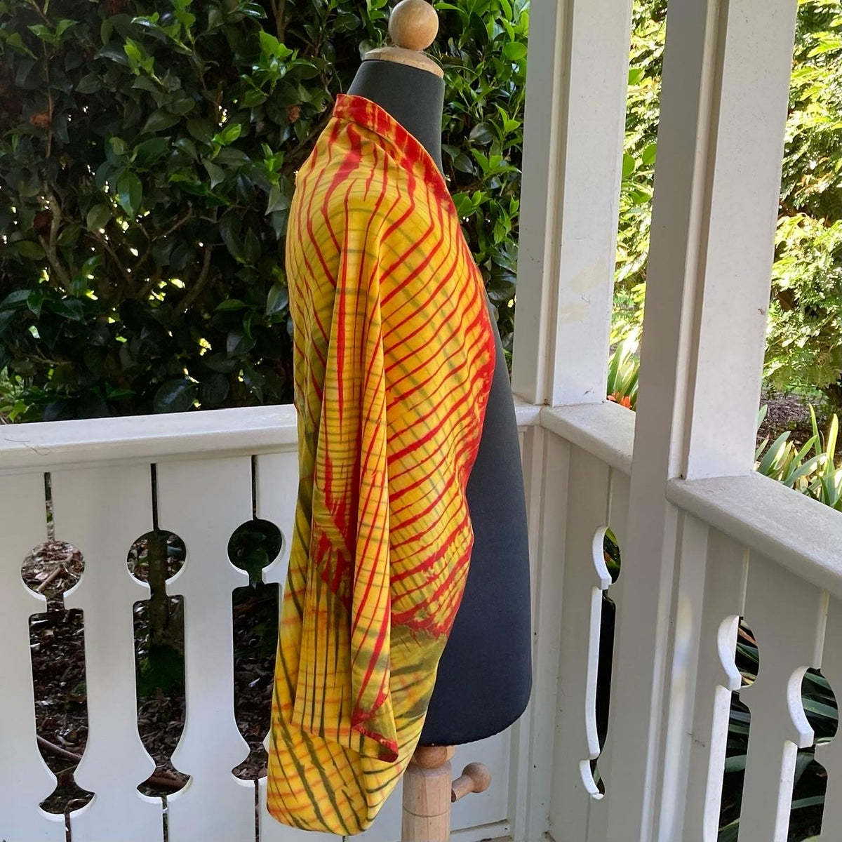 Shibori Rayon Shrug in Yellow, Red and Brown