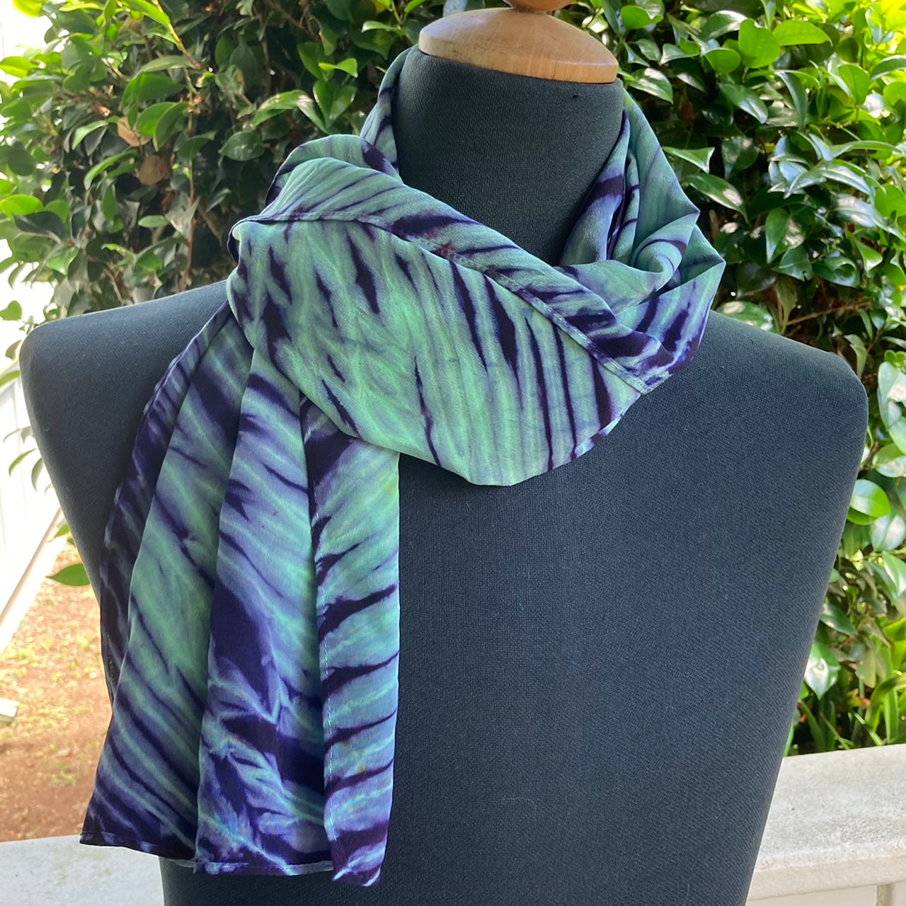 Silk Shibori Scarf in Blue and Green