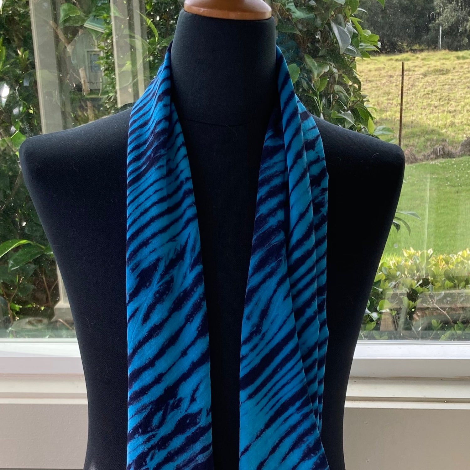 Silk Shibori Scarf in Turquoise Blue and Black