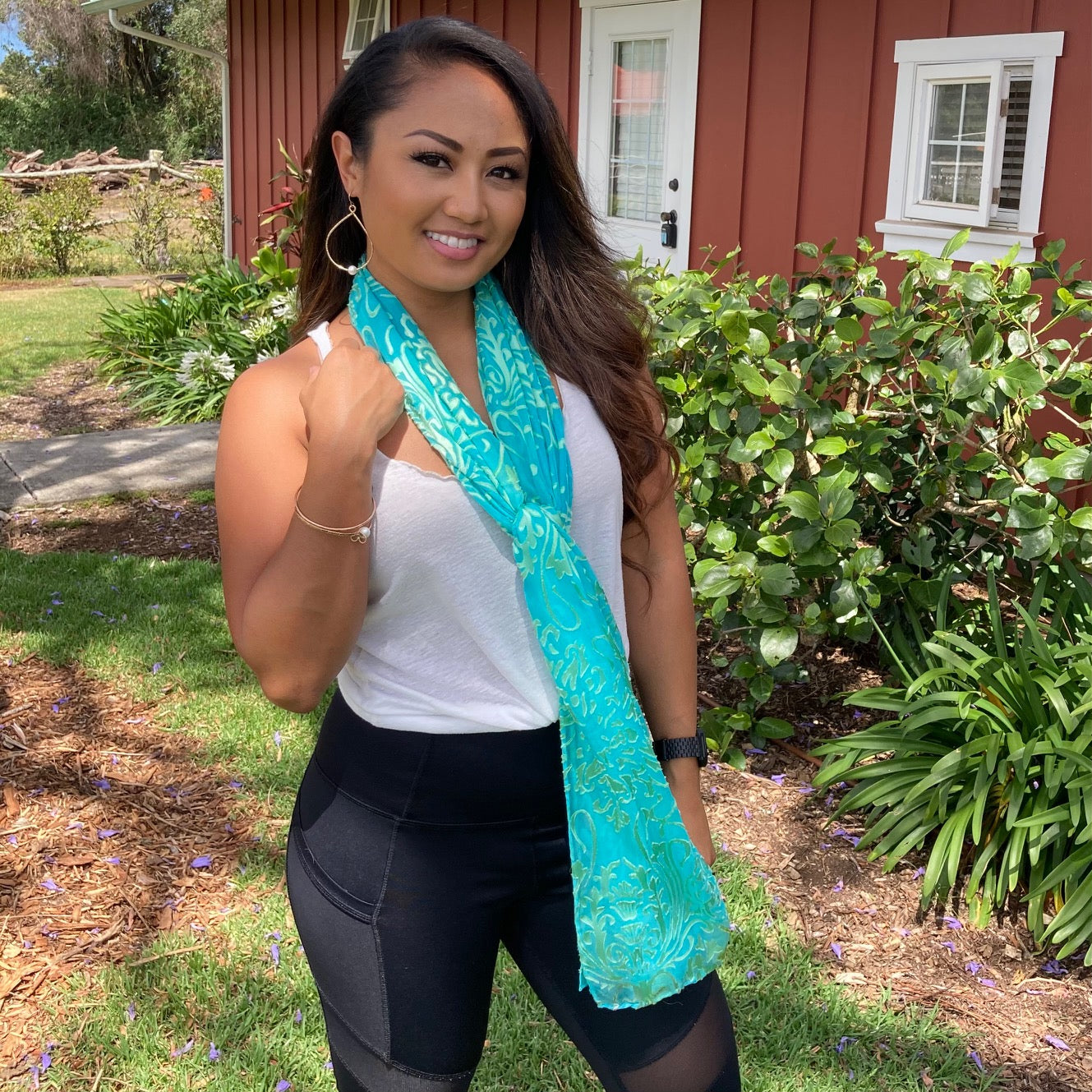 Devore Silk & Rayon Scarf in Turquoise and Lime In the Art Deco Design