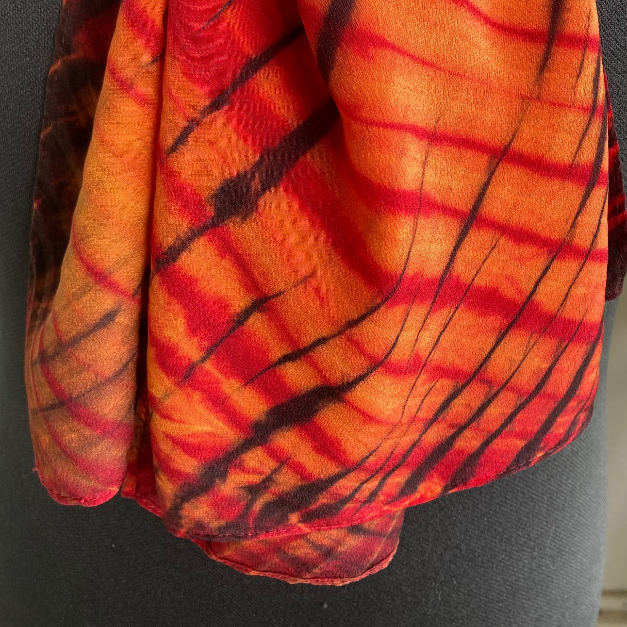 Silk Shibori Scarf in Red, Brown and Orange
