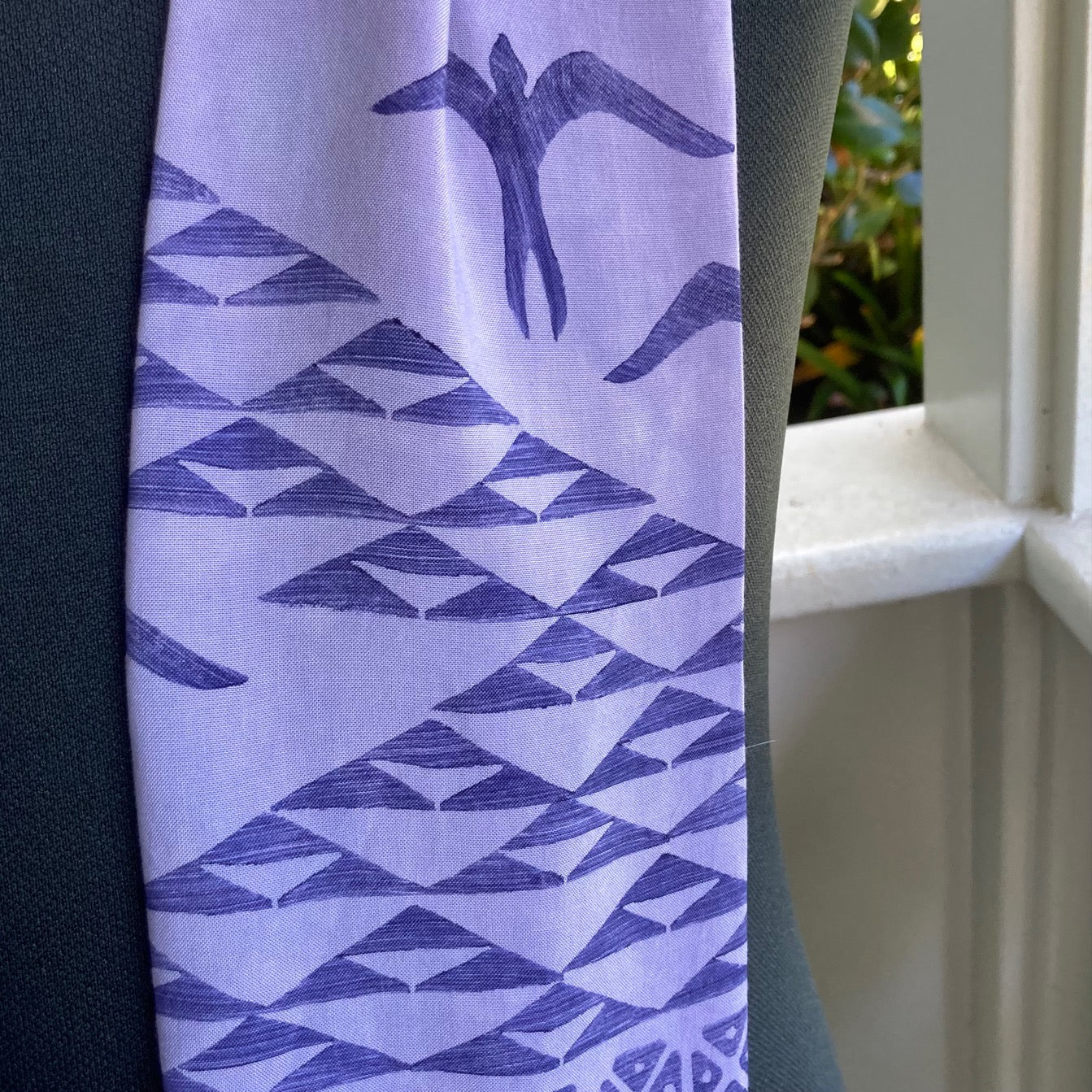Fusion (Ohe Kapala + Shibori) Rayon Scarf in Purple and White (A)