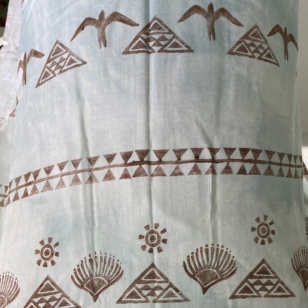 Ohe Kapala Rayon Infinity Scarf in Greenish Beige with Lehua, 'Iwa and the Mauna