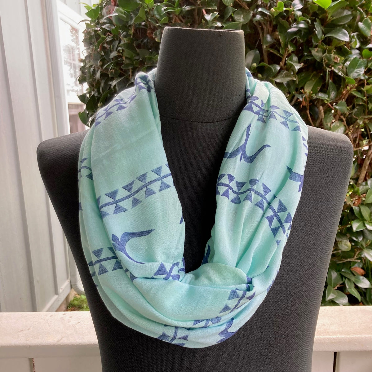 Ohe Kapala Rayon Infinity Scarf in Mint Green with 'Iwa