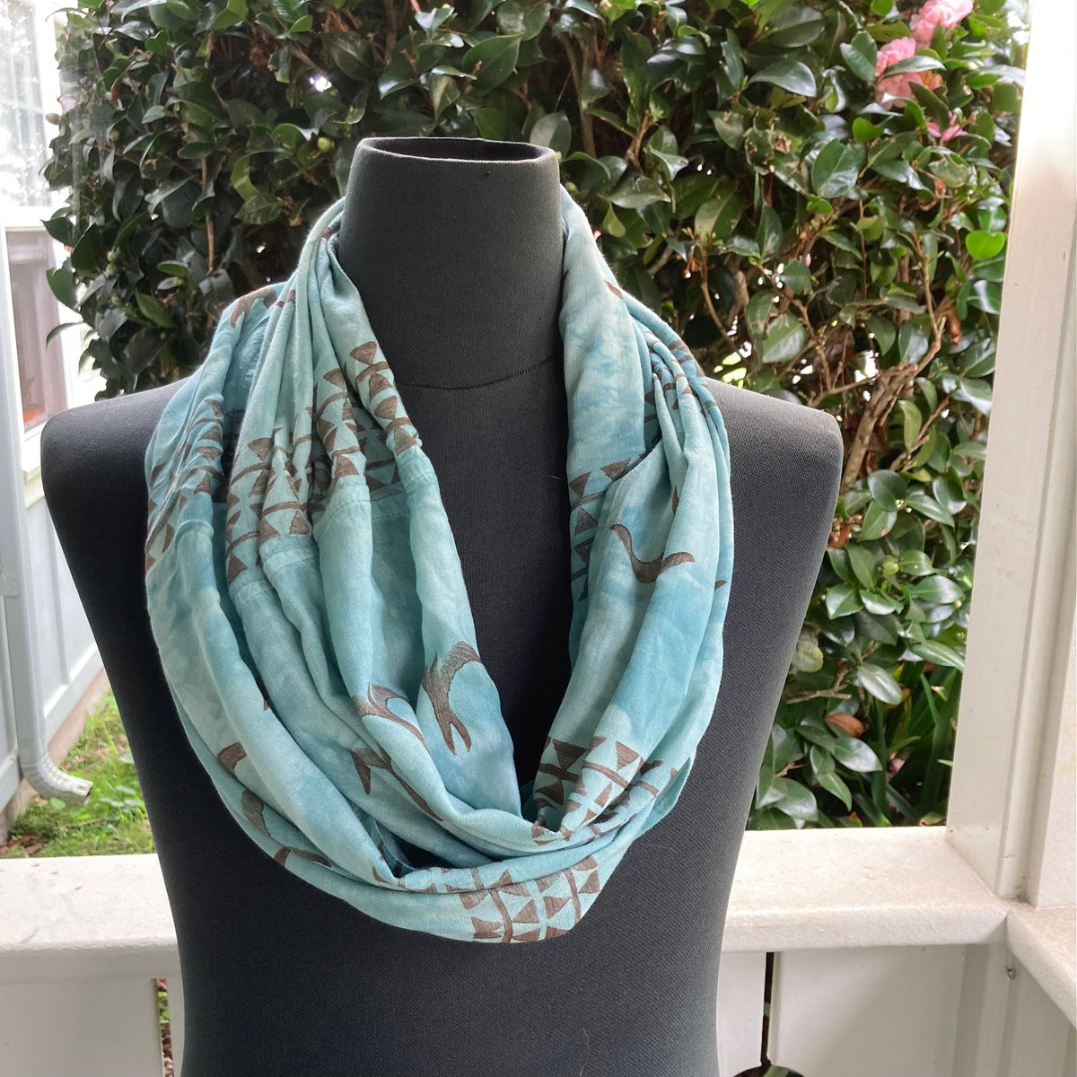 Ohe Kapala Rayon Infinity Scarf in Jade Green with Wana