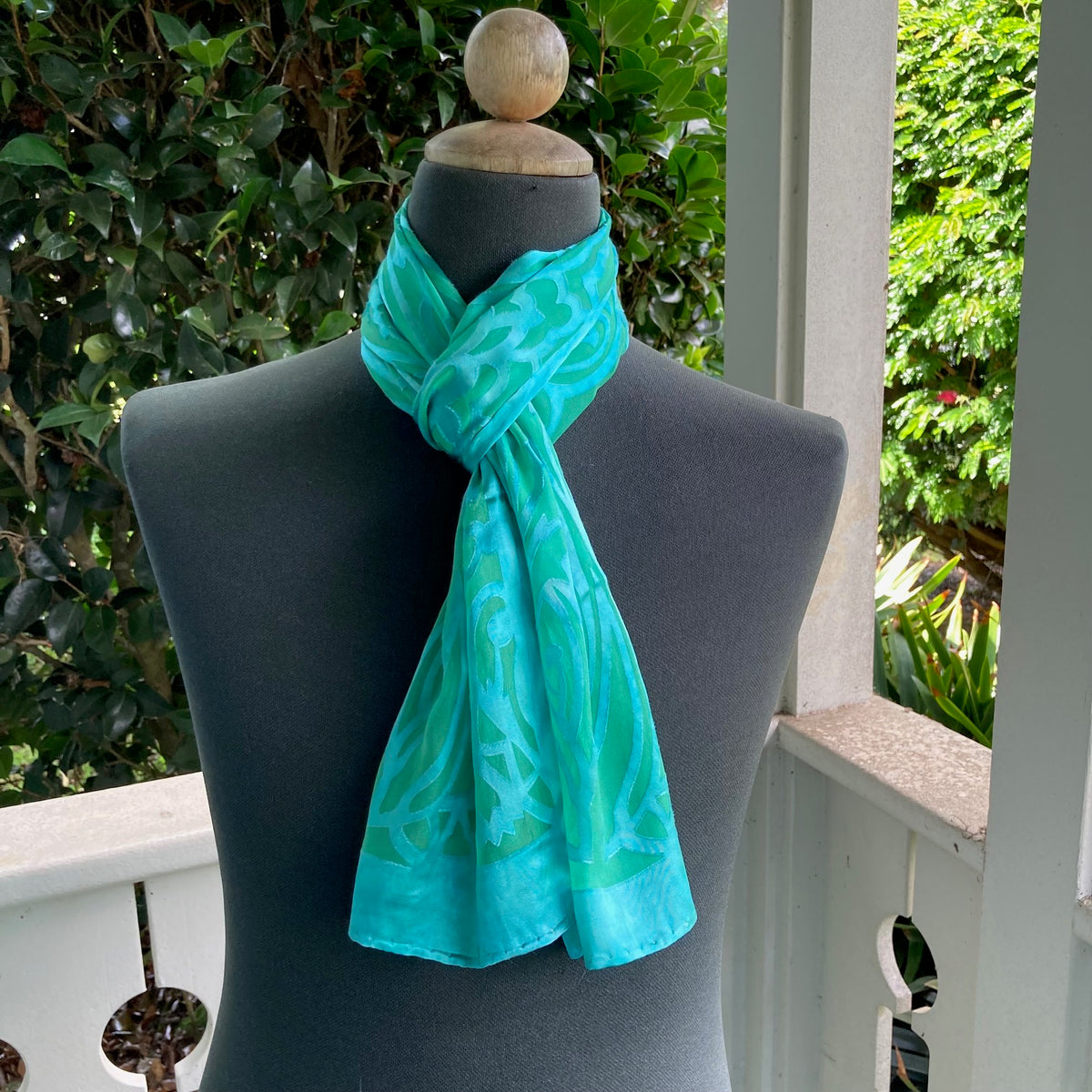 Devore Silk & Rayon Scarf in Jade in the Art Deco Design