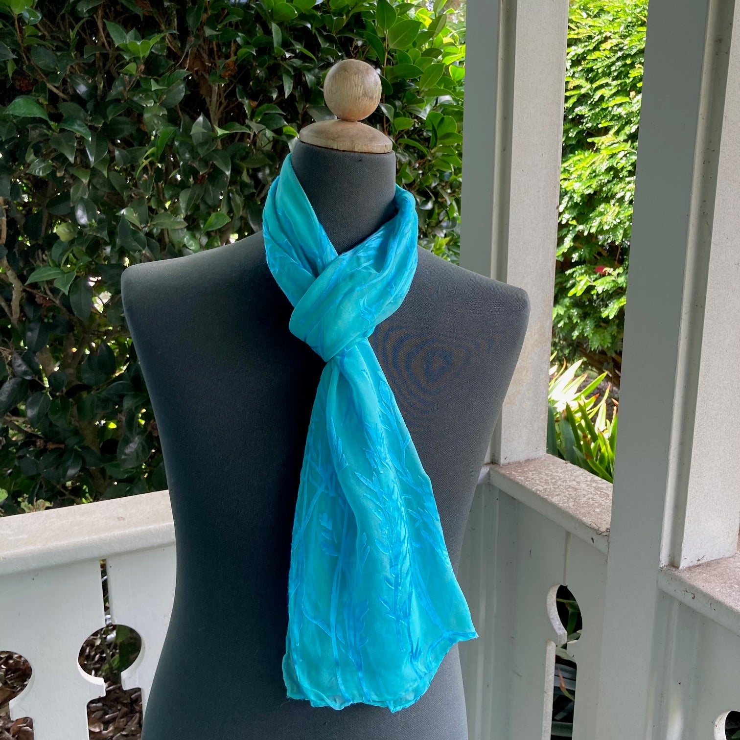 Devore Silk & Rayon Scarf in Turquoise in the Bamboo Design