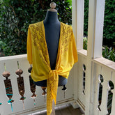 Ohe Kapala TIE Blouse in Yellow with Mauna and Lehua