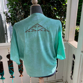 Ohe Kapala TIE Blouse in Mint Green with Mauna and Lehua