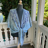 Ohe Kapala TIE Blouse in Gray with Mauna and Lehua