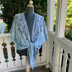 Ohe Kapala TIE Blouse in Gray with Mauna and Lehua