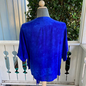 Ohe Kapala TIE Blouse in Royal Blue with Mauna and Lehua