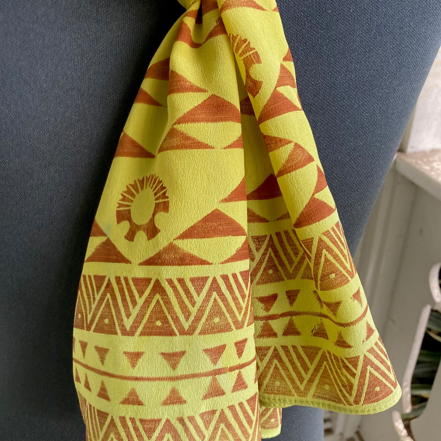 Ohe Kapala Silk Crepe Scarf in Yellow with the Mauna and Day/Night
